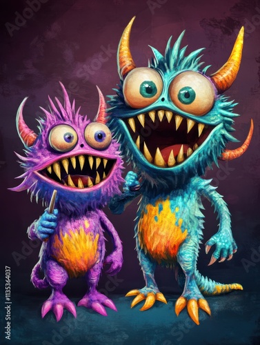 Kids monster collection. Child monster, isolated cartoon aliens characters. Cute ugly comic elements, crazy colorful beast, decent vector set photo