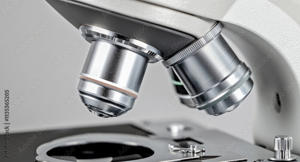 Intricate Microscope Focused on Shiny Metal Lens in a Laboratory Setting for Scientific Discovery Intricate Microscope Focused on Shiny Metal Lens in a Laboratory Setting for Scientific Discovery