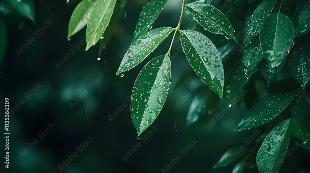 Fototapeta premium Natural Background: Rain Water Drop Closeup on Leaf Surface