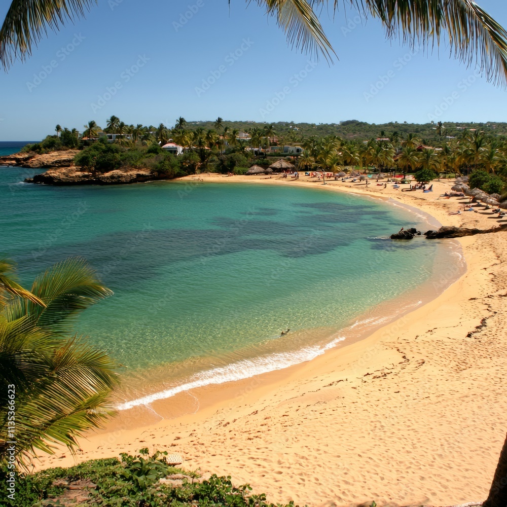 Fototapeta premium Secluded Tropical Cove with Pristine Sandy Beach and Clear Waters