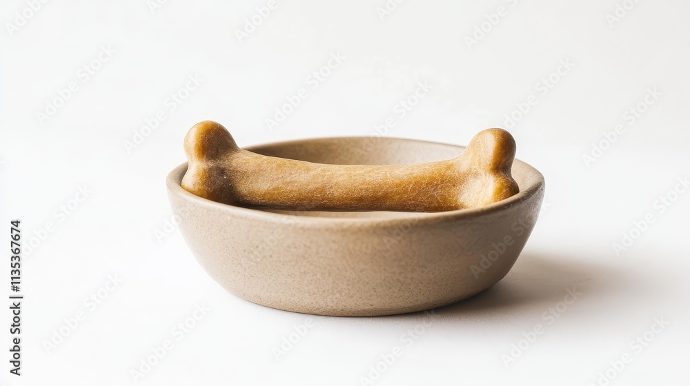 Bone in dog bowl isolated on white background 3d Bone in dog bowl isolated on white background 3d
