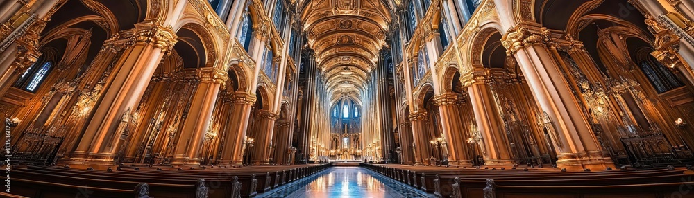 Grand cathedral interior with ornate gold accents, lavish beauty, divine architecture Grand cathedral interior with ornate gold accents, lavish beauty, divine architecture