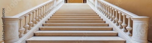 Majestic staircase with ornate railings in a grand estate, lavish beauty, architectural splendor photo