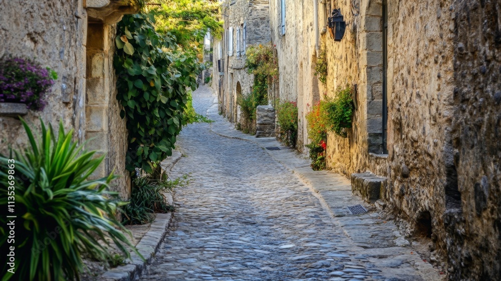 Charming Cobblestone Alley in a Picturesque European Village Charming Cobblestone Alley in a Picturesque European Village