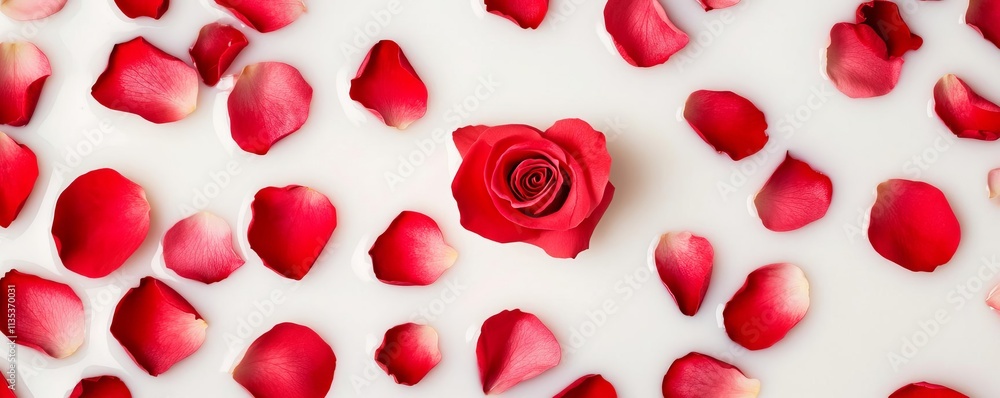 Rose petals floating in a bathtub filled with milk, lavish beauty, indulgent relaxation Rose petals floating in a bathtub filled with milk, lavish beauty, indulgent relaxation