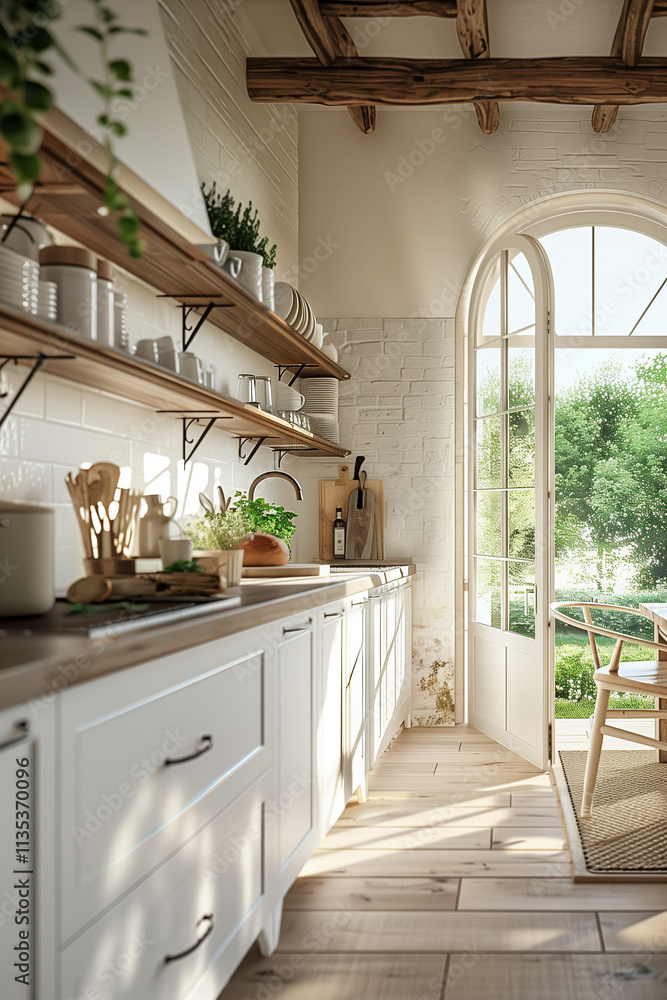 Modern minimalist chic rustic kitchen with garden access and meadow views Modern minimalist chic rustic kitchen with garden access and meadow views