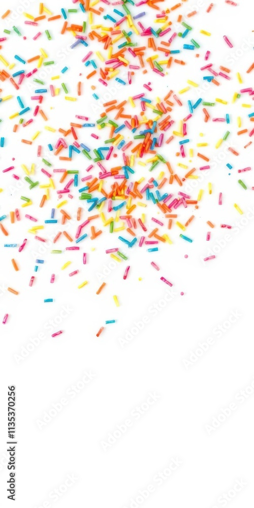 Fototapeta premium A vibrant scattering of rainbow sprinkles on a white background, yummy,sprinkles