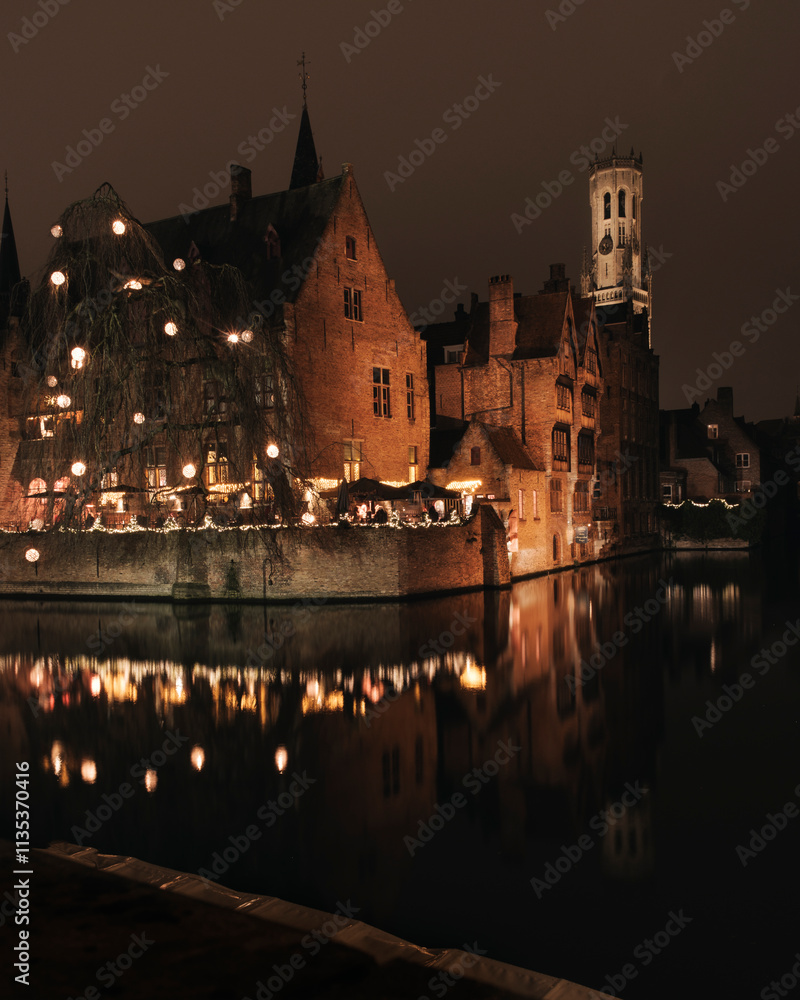 Obraz premium The City of Bruges, Belgium at Night.