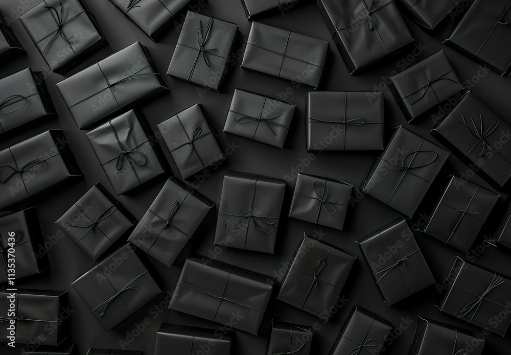 Obraz premium Luxury black-themed gift boxes with ribbons for a sophisticated holiday