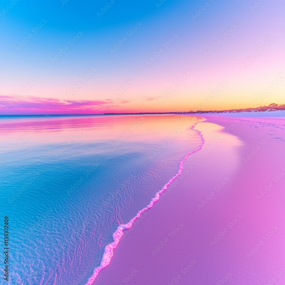Fototapeta premium Serene Pink Sunset Beachscape at Twilight's Embrace