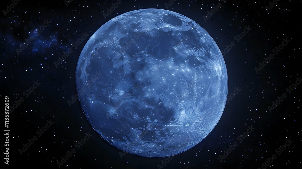 Big blue moon near Earth with galaxies and stars in the background Big blue moon near Earth with galaxies and stars in the background