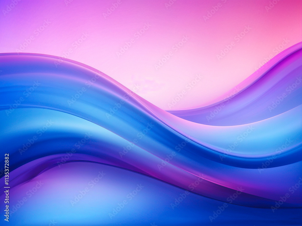 Fototapeta premium Abstract digital gradient with smooth curves and soft transitions between vibrant pink, purple, and blue hues, creating a calming visual flow. Generative AI