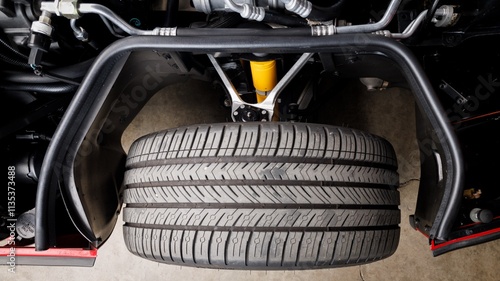 A car tire from above