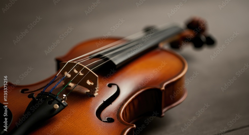 Fototapeta premium Close-up of wooden violin on soft background