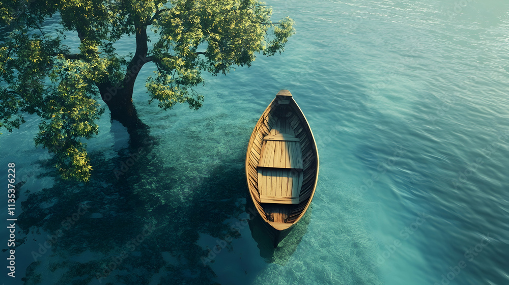 Solitary boat on the sea with a serene atmosphere Solitary boat on the sea with a serene atmosphere