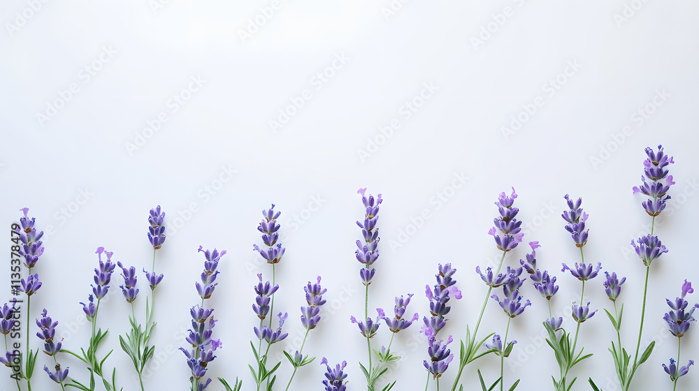 Naklejka premium Beautiful lavender flowers set against a white background.