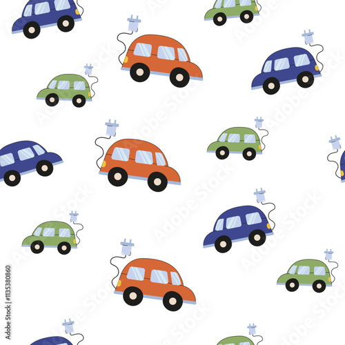 Colorful electric cars design on a white background for creative projects and crafts