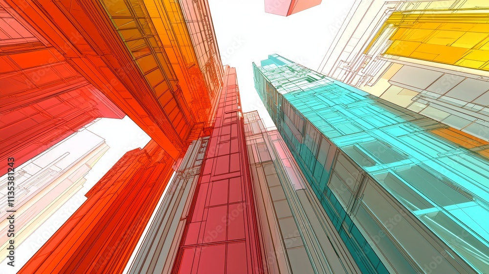 Colorful abstract skyscrapers create a vibrant urban landscape under a bright sky Colorful abstract skyscrapers create a vibrant urban landscape under a bright sky