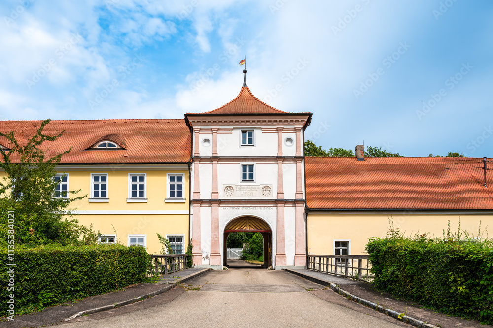 Obraz premium Historical entrance to Wallerstein Castle and brewery.