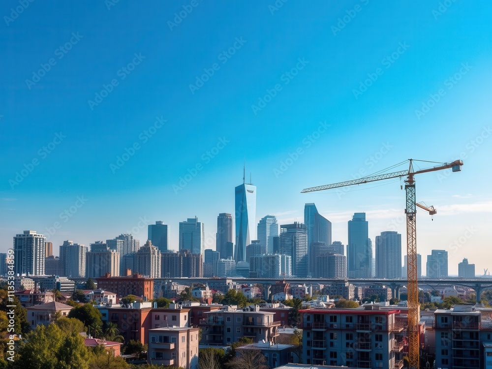 Obraz premium Aerial view of a modern apartment building project under construction, cityscape, exterior, landscape