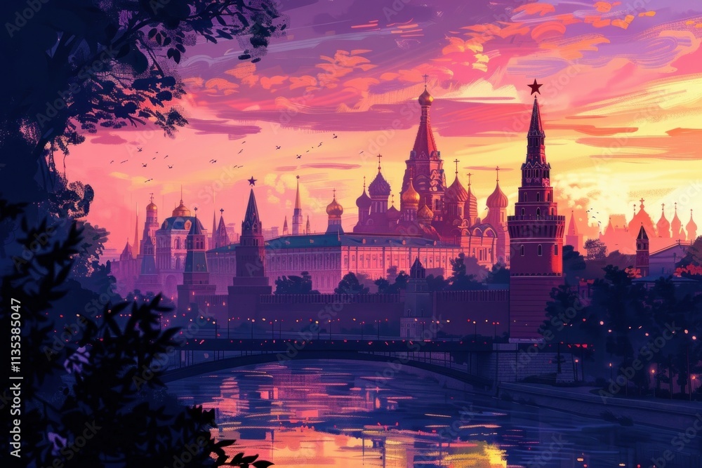 Obraz premium Sunset landscape of Moscow, Russia