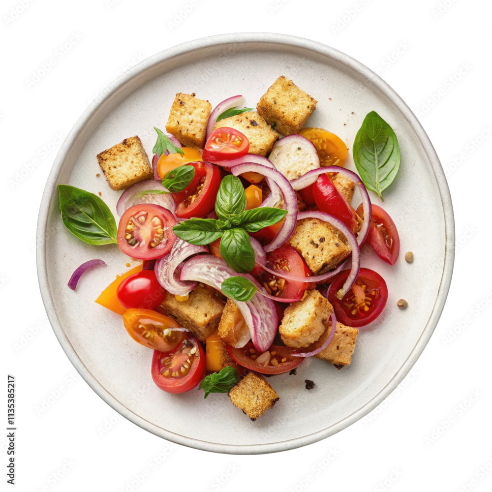 Panzanella salad on a plate isolated on transparent background png Panzanella salad on a plate isolated on transparent background png