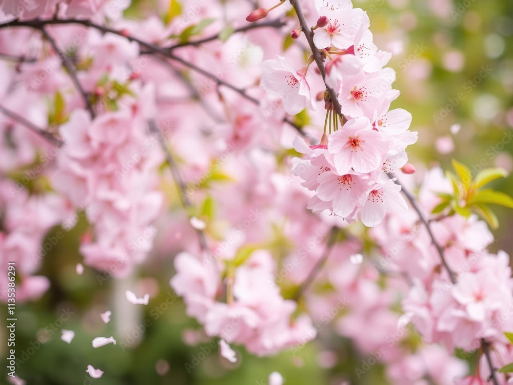 Pink sakura petals falling gently in the background of a serene garden scene, background, pink, cherry blossom Pink sakura petals falling gently in the background of a serene garden scene, background, pink, cherry blossom