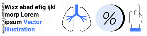 Lungs diagram, blue percentage symbol, and hand gesture indicating interaction. Ideal for medical presentations, finance reports, app design, health education, statistical data, user manuals