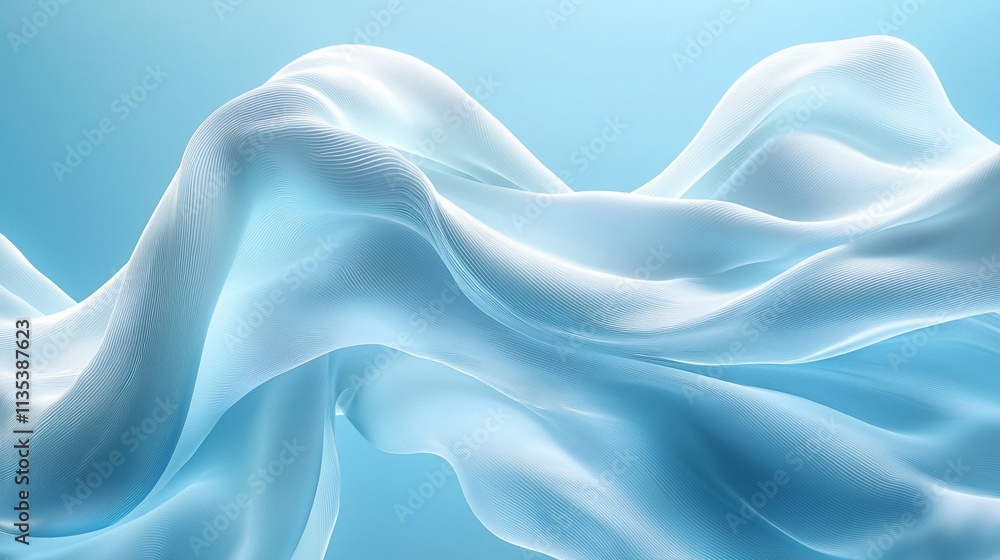 Obraz premium Abstract flowing light blue fabric waves.