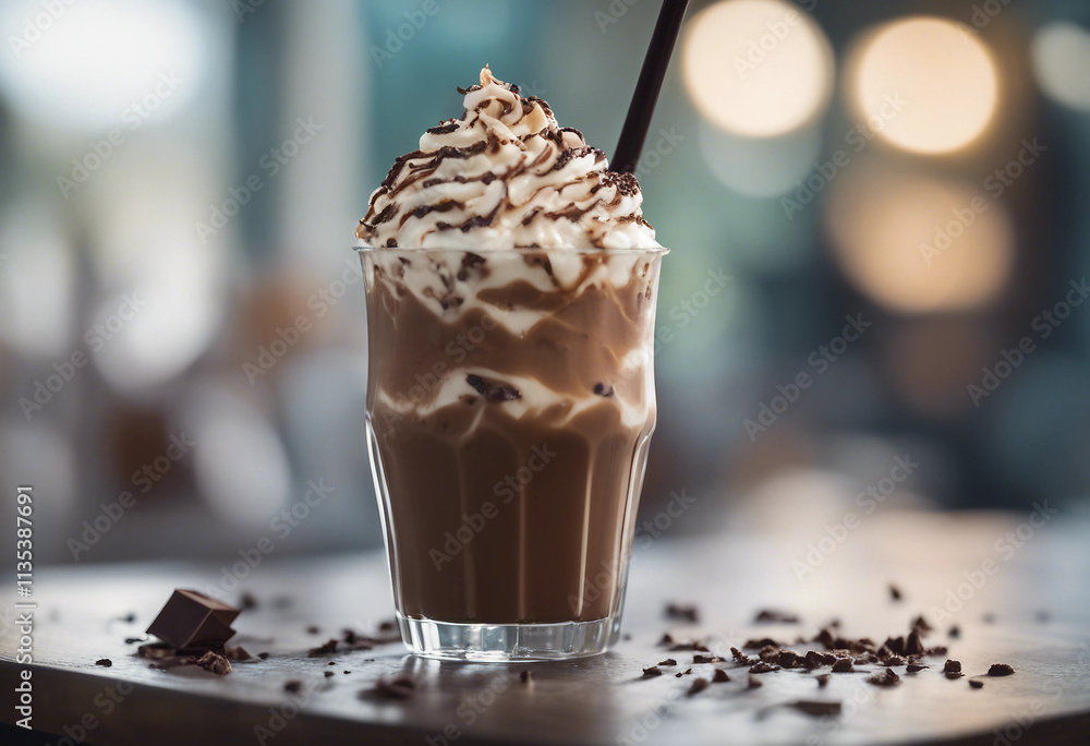 A refreshing iced mocha with whipped cream and chocolate shavings A refreshing iced mocha with whipped cream and chocolate shavings