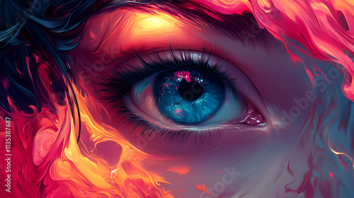 Vivid Eye Surrounded by Abstract Orange and Red Swirls