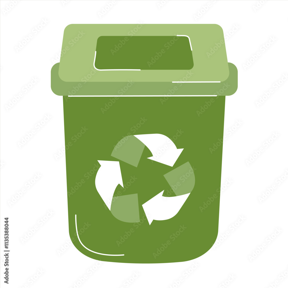 Green recycling bin with symbol displayed in a minimalist style Green recycling bin with symbol displayed in a minimalist style