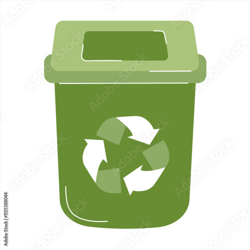 Green recycling bin with symbol displayed in a minimalist style