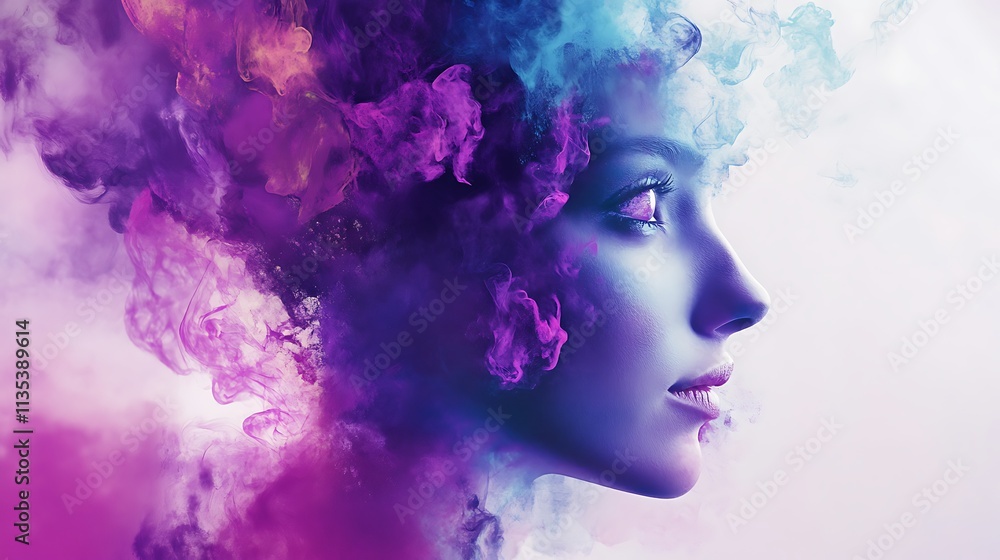 Woman Face Colorful Ink Smoke Woman Face Colorful Ink Smoke