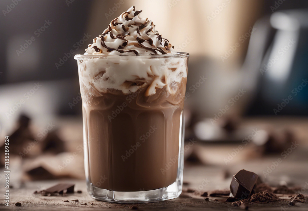 A refreshing iced mocha with whipped cream and chocolate shavings A refreshing iced mocha with whipped cream and chocolate shavings