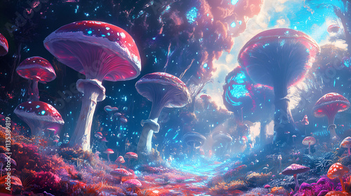 Enchanting Luminescent Fungi Forest Path