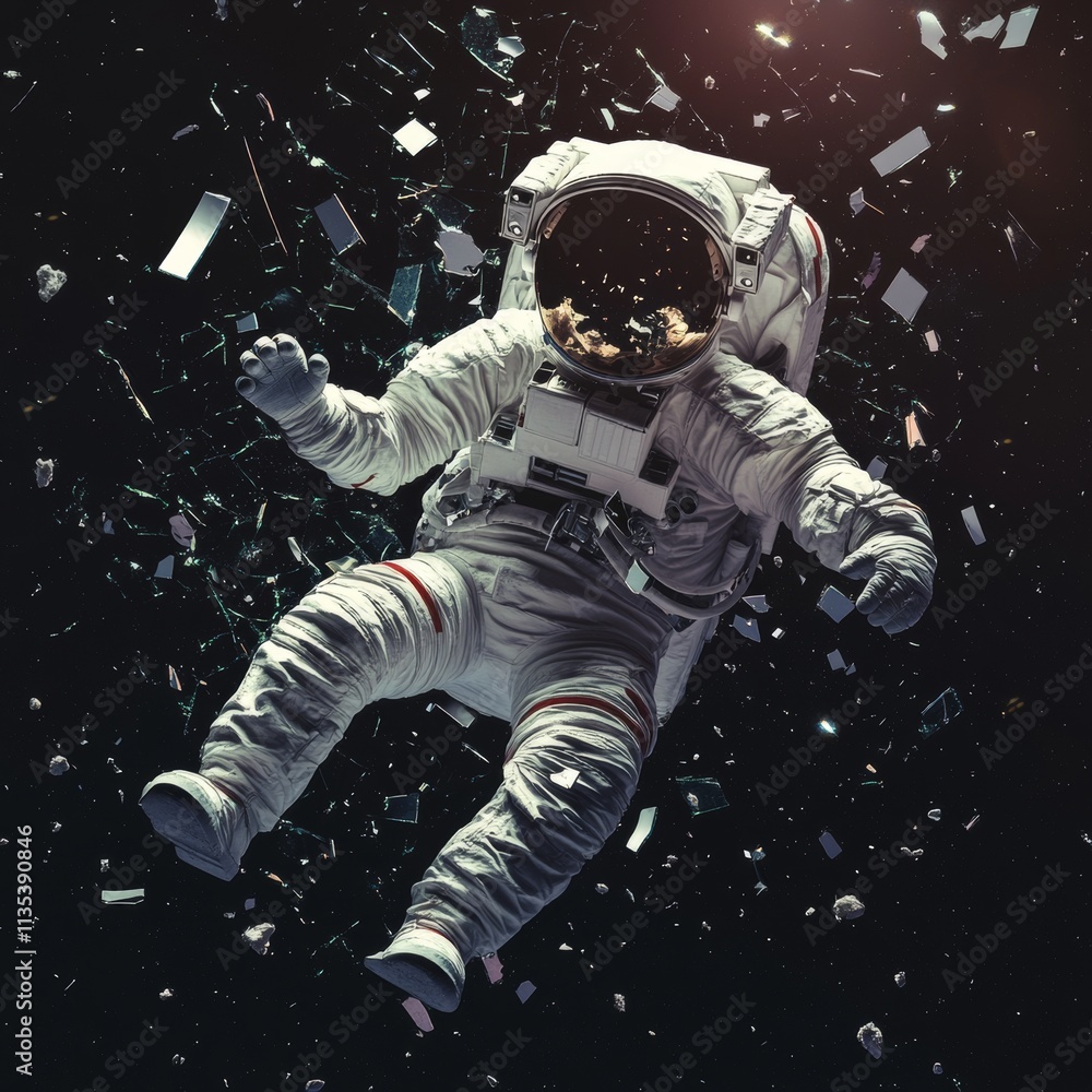 Astronaut Falling Down in Outer Space with Stunning Cosmic View Astronaut Falling Down in Outer Space with Stunning Cosmic View