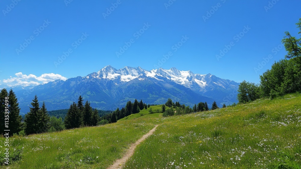 Majestic Alpine Landscape with Snow-Capped Peaks Majestic Alpine Landscape with Snow-Capped Peaks