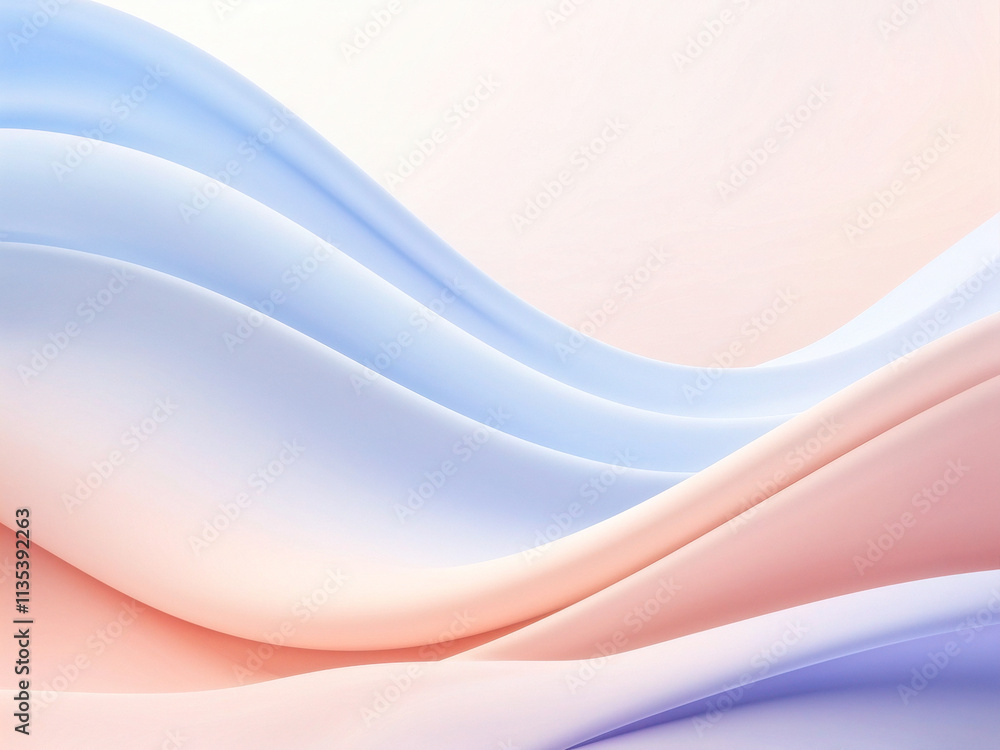 Obraz premium A bold abstract gradient pattern featuring flowing curves in pastel tones of peach, lavender, and sky blue, creating a serene aesthetic. Generative AI