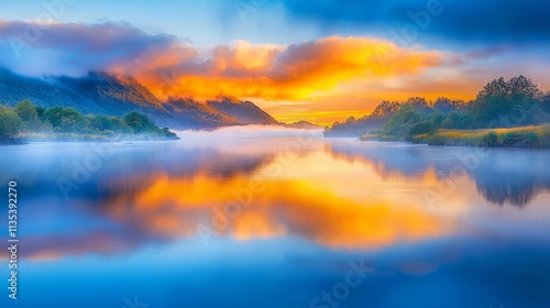 Wallpaper Mural Sunset Reflection Over Calm Lake Nature Scene Landscape Photography Tranquil Environment Aesthetic Viewpoint Torontodigital.ca