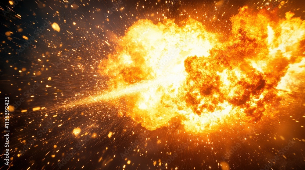 Dramatic Explosion with Fiery Particles Burst Dramatic Explosion with Fiery Particles Burst