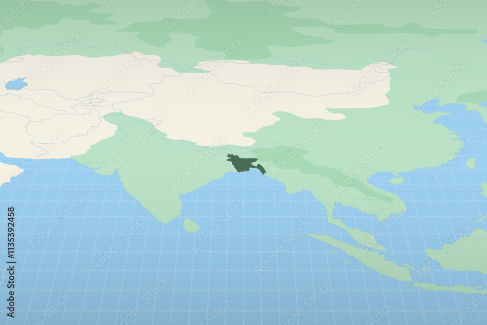 Obraz premium Bangladesh highlighted on a detailed map, geographic location of Bangladesh.