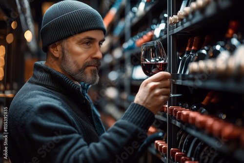 Wallpaper Mural Sommelier examines red wine in a cozy cellar while assessing quality Torontodigital.ca