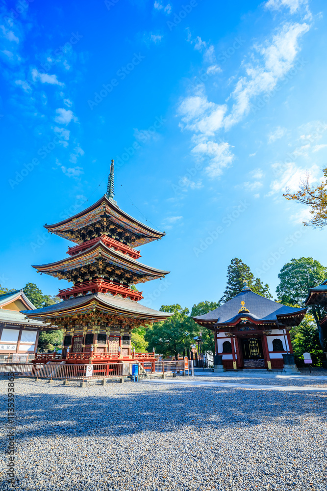 秋の成田山新勝寺 三重塔 千葉県成田市 Naritasan Shinshoji Temple in autumn.three-storied pagoda. Chiba Pref, Narita City. 秋の成田山新勝寺 三重塔 千葉県成田市 Naritasan Shinshoji Temple in autumn.three-storied pagoda. Chiba Pref, Narita City.