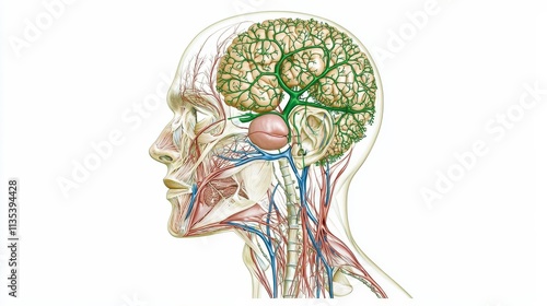 Human head and brain anatomical diagram detailed side view for education photo