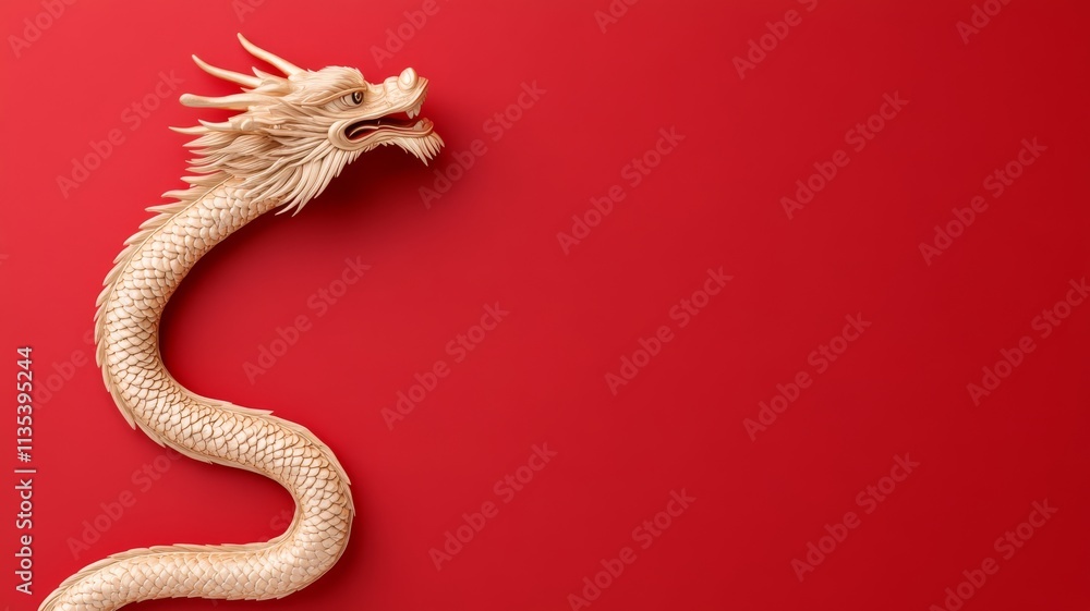 Obraz premium A detailed golden statue of a Chinese New Year dragon, its body coiled and scales glimmering under warm lighting