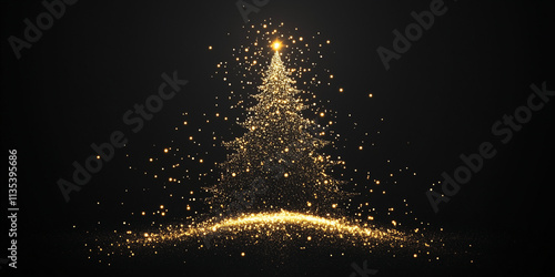 A minimal outline of a Christmas tree with subtle golden lights on black background