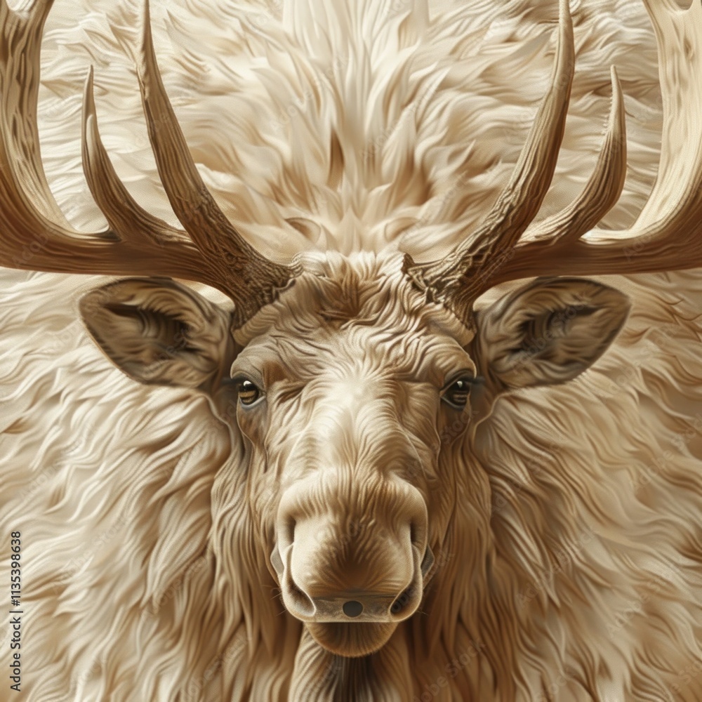 Fototapeta Majestic stag head with ornate elaborate antlers filling the entire frame set against a vintage earthy toned background with a natural rustic texture The portrait showcases the animal s powerful