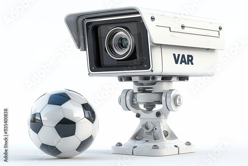 VAR Camera and Soccer Ball on White Background