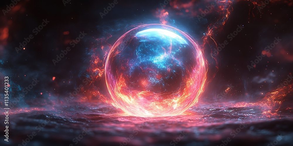 Electric plasma orb blue and pink light rays dark background swirling quantum energy and static discharge Electric plasma orb blue and pink light rays dark background swirling quantum energy and static discharge